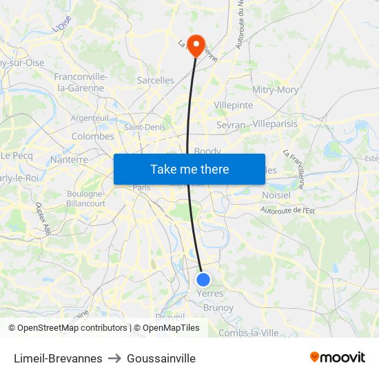 Limeil-Brevannes to Goussainville map