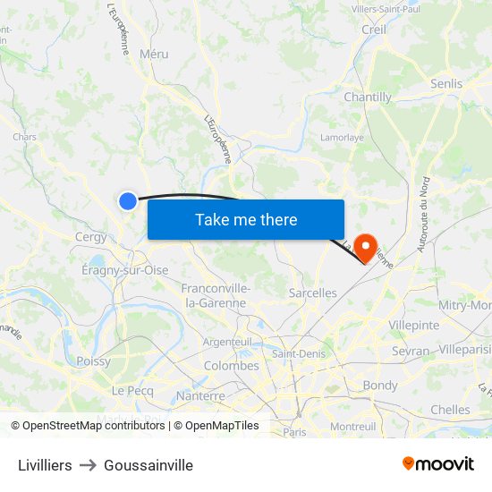 Livilliers to Goussainville map