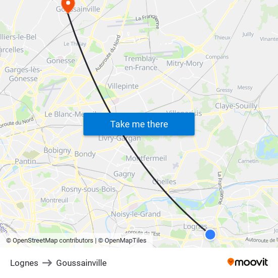 Lognes to Goussainville map