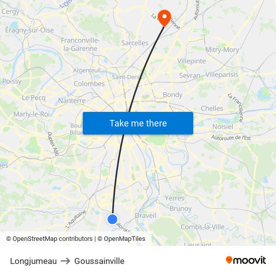 Longjumeau to Goussainville map