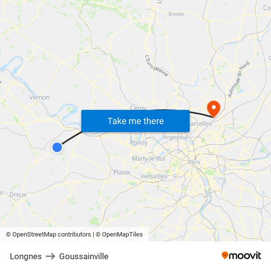 Longnes to Goussainville map