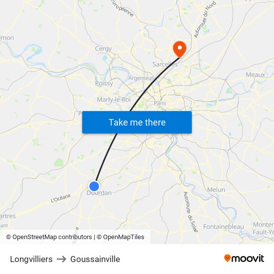 Longvilliers to Goussainville map