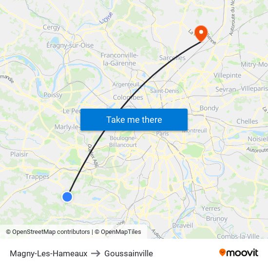 Magny-Les-Hameaux to Goussainville map