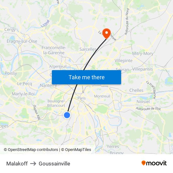 Malakoff to Goussainville map