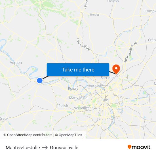 Mantes-La-Jolie to Goussainville map