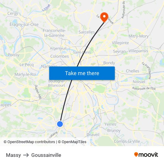 Massy to Goussainville map