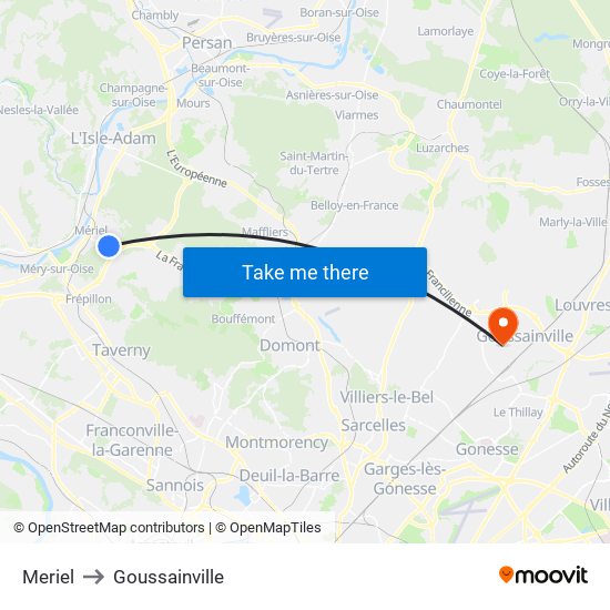 Meriel to Goussainville map