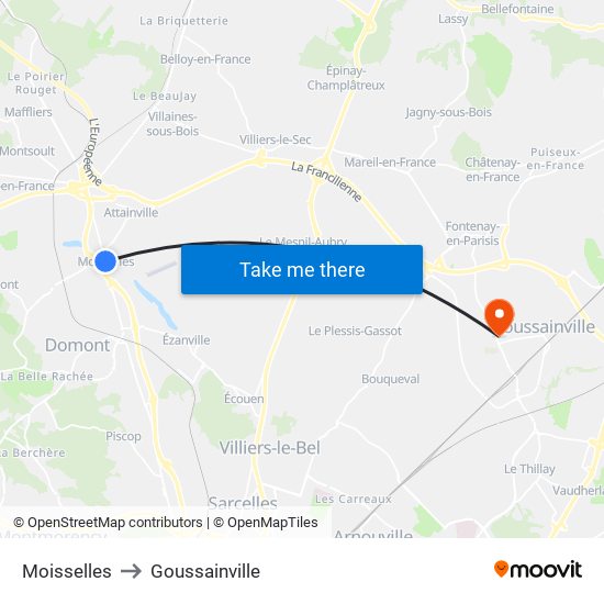 Moisselles to Goussainville map