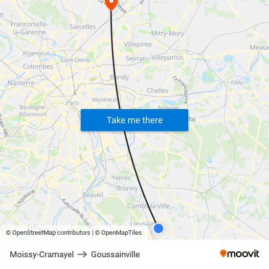 Moissy-Cramayel to Goussainville map