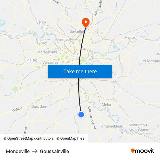 Mondeville to Goussainville map