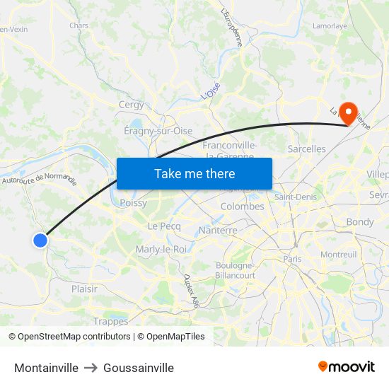 Montainville to Goussainville map