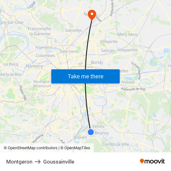 Montgeron to Goussainville map