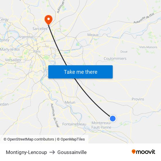 Montigny-Lencoup to Goussainville map