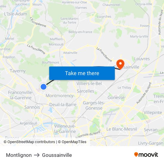 Montlignon to Goussainville map