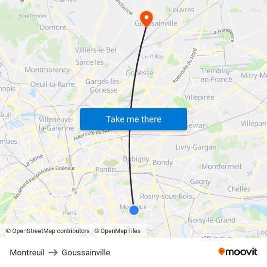 Montreuil to Goussainville map