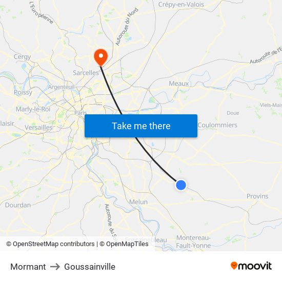 Mormant to Goussainville map