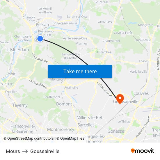 Mours to Goussainville map