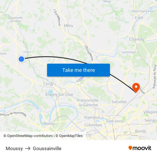 Moussy to Goussainville map