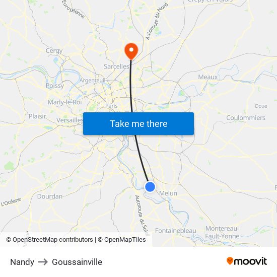 Nandy to Goussainville map