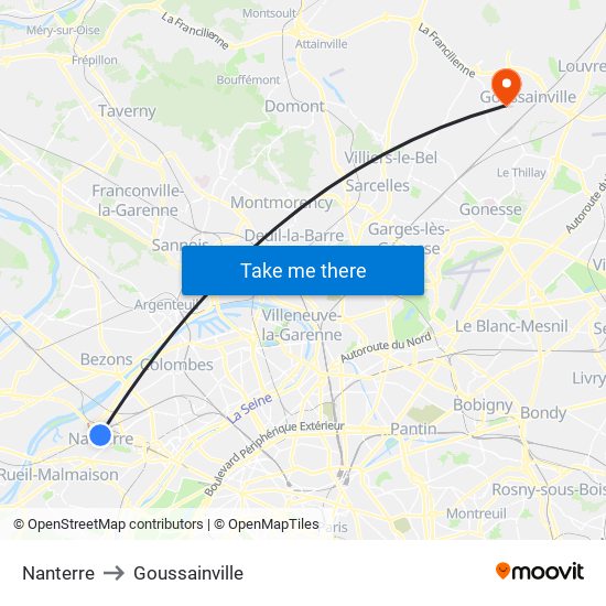Nanterre to Goussainville map