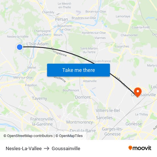 Nesles-La-Vallee to Goussainville map