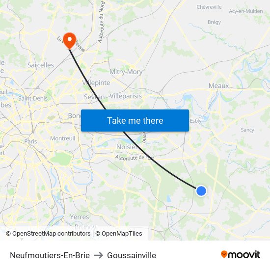 Neufmoutiers-En-Brie to Goussainville map