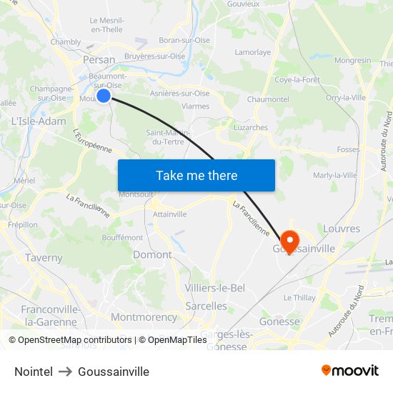 Nointel to Goussainville map