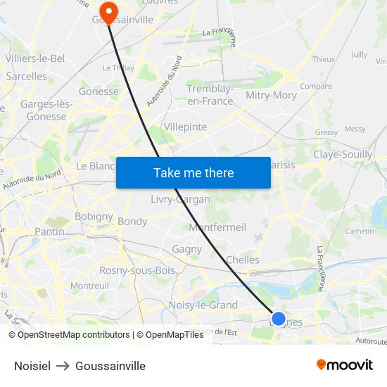 Noisiel to Goussainville map