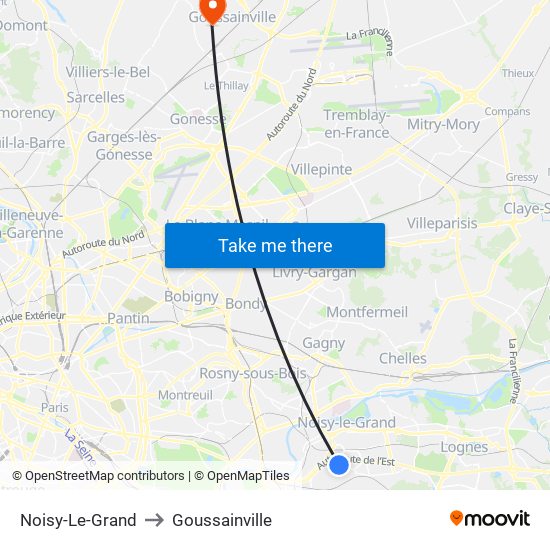 Noisy-Le-Grand to Goussainville map