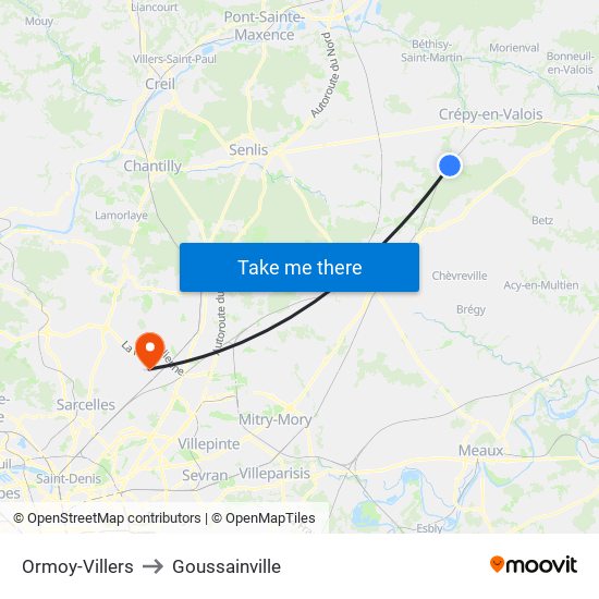 Ormoy-Villers to Goussainville map