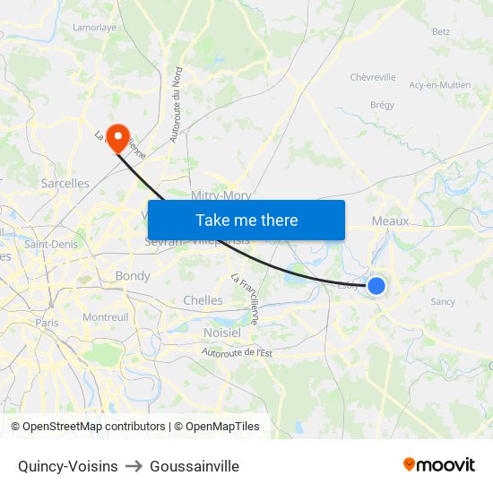Quincy-Voisins to Goussainville map