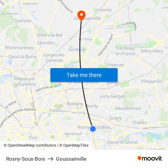 Rosny-Sous-Bois to Goussainville map