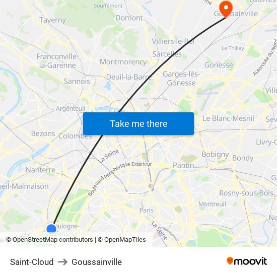 Saint-Cloud to Goussainville map