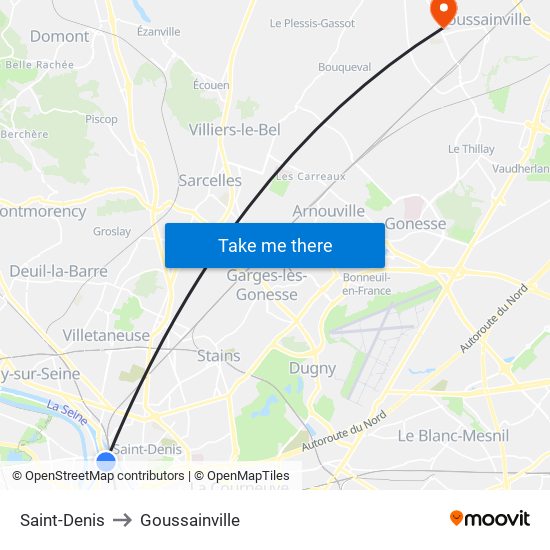 Saint-Denis to Goussainville map