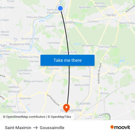 Saint-Maximin to Goussainville map