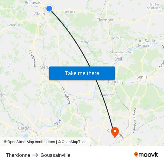 Therdonne to Goussainville map