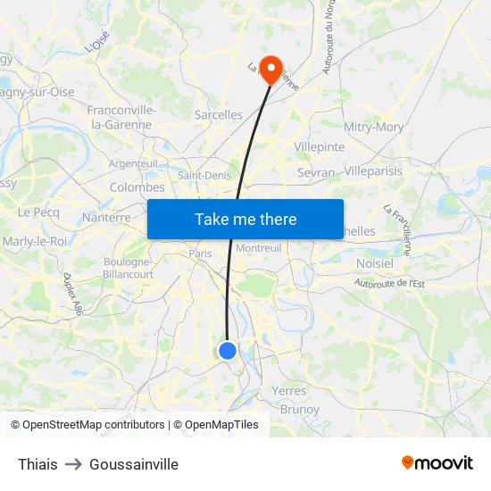 Thiais to Goussainville map