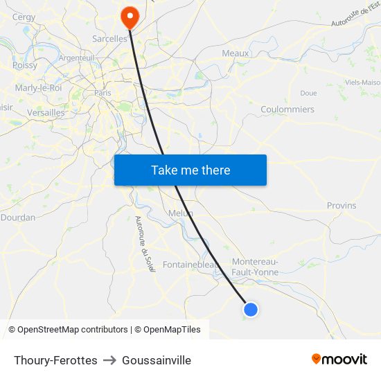 Thoury-Ferottes to Goussainville map