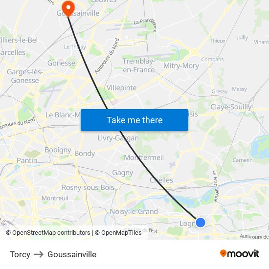 Torcy to Goussainville map