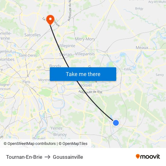 Tournan-En-Brie to Goussainville map