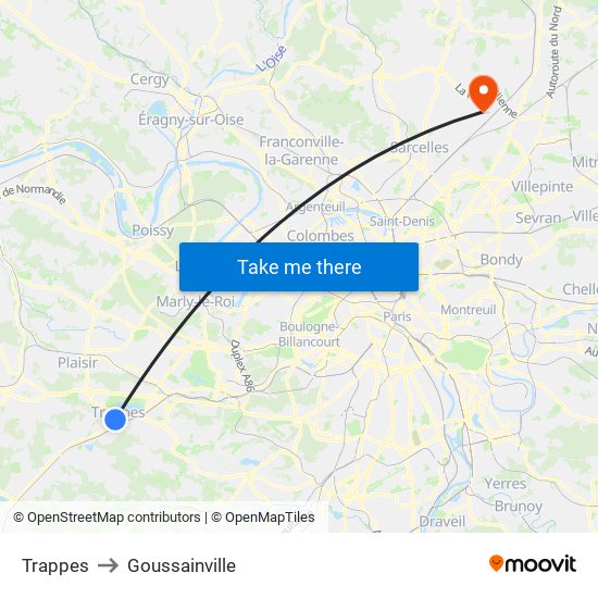 Trappes to Goussainville map