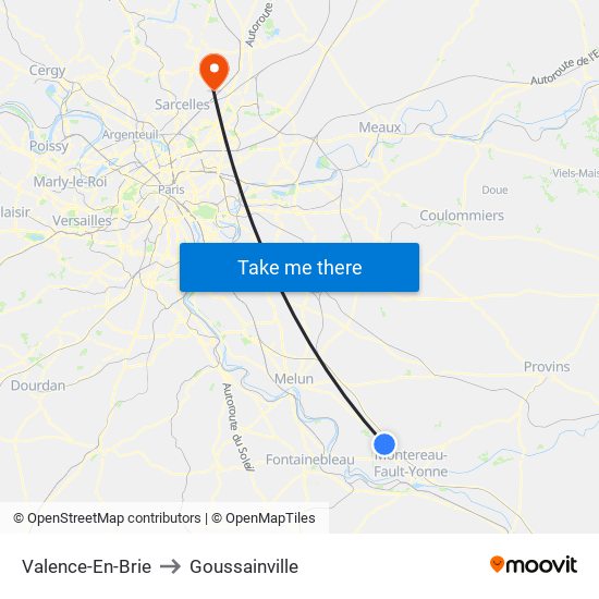 Valence-En-Brie to Goussainville map