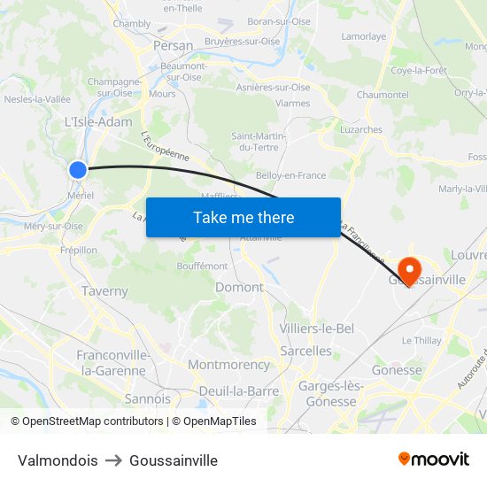 Valmondois to Goussainville map