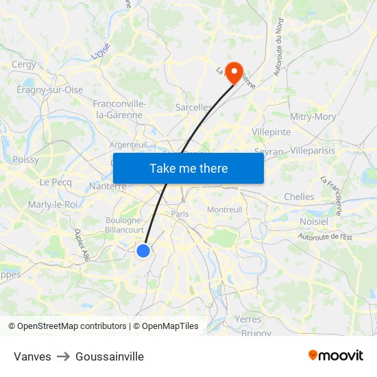 Vanves to Goussainville map
