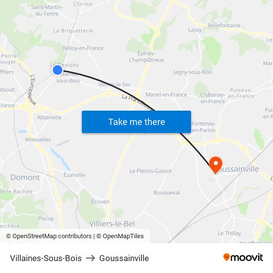 Villaines-Sous-Bois to Goussainville map