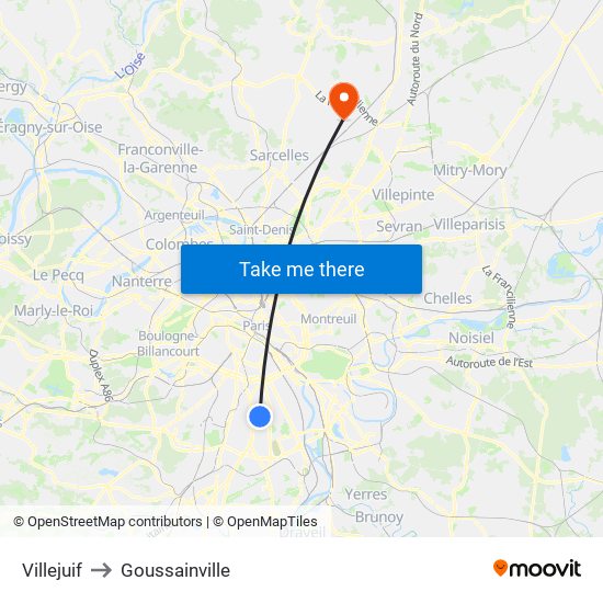 Villejuif to Goussainville map