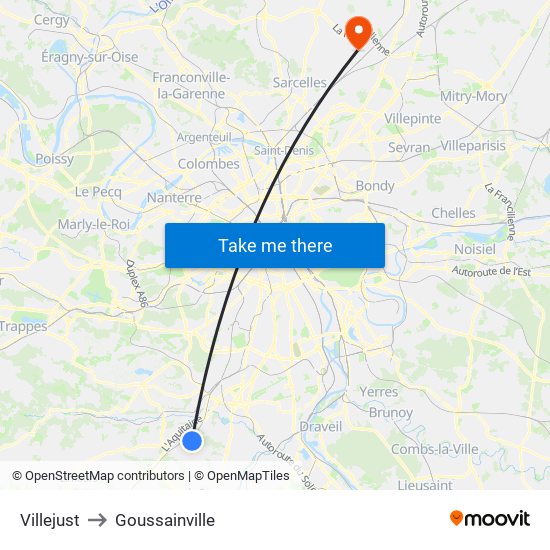 Villejust to Goussainville map
