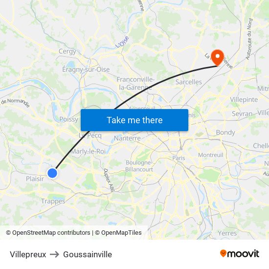 Villepreux to Goussainville map