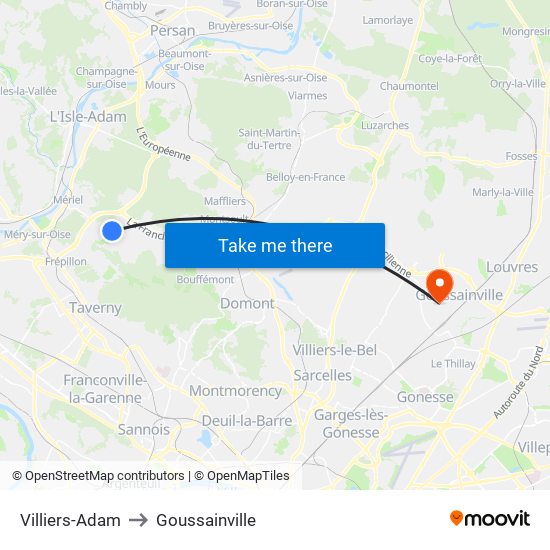 Villiers-Adam to Goussainville map