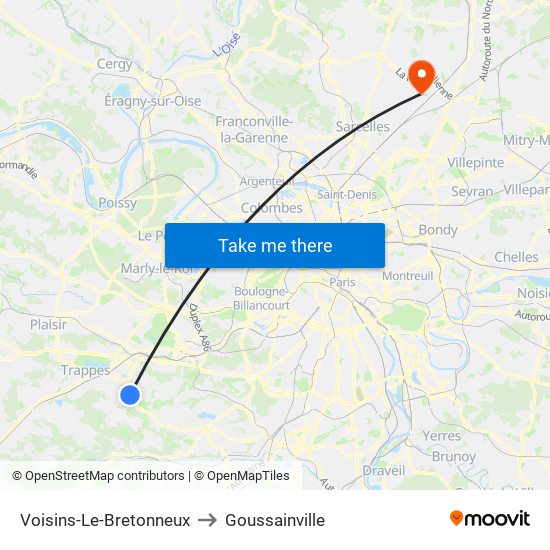 Voisins-Le-Bretonneux to Goussainville map